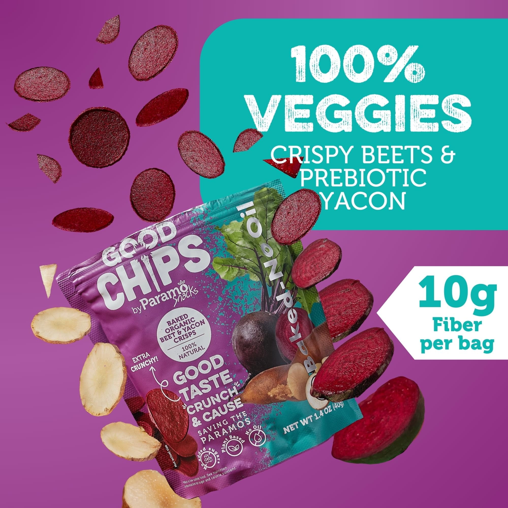 GOOD CHIPS Baked Beet Yacon Chips, Organic Prebiotic Snack, 8-Pack, 1.4oz Bags