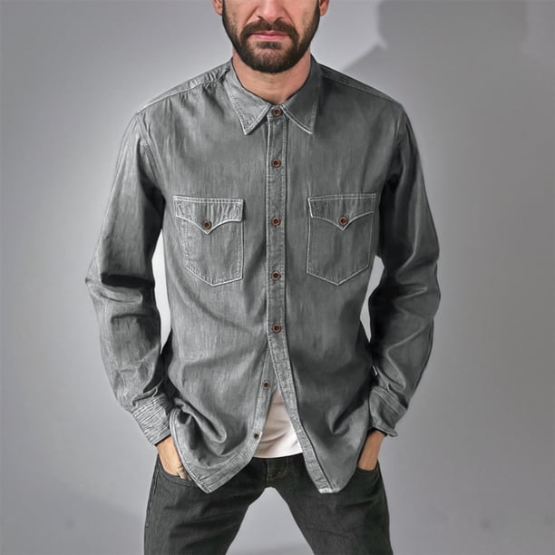pstuiky manga larga de hombre, Camiseta lisa de manga larga con cuello vuelto para hombre, informal, elegante, cómoda, con bolsillos y botones, con capucha camisetas de hombre s