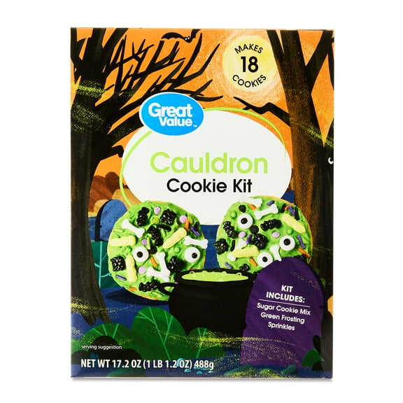 Great Value Cauldron Halloween Cookie Kit with Decor, 17.2 oz, Nut-Free and Dairy-Free