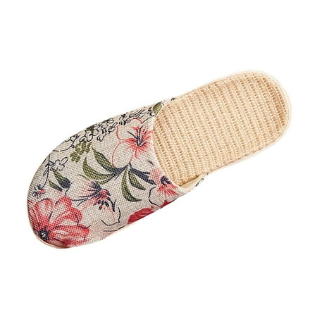 

Krdevn Ladies Flowers Beach Outside Wear Home Cotton Linen Large Size Non Four Seasons Sandals Slippers Red 7