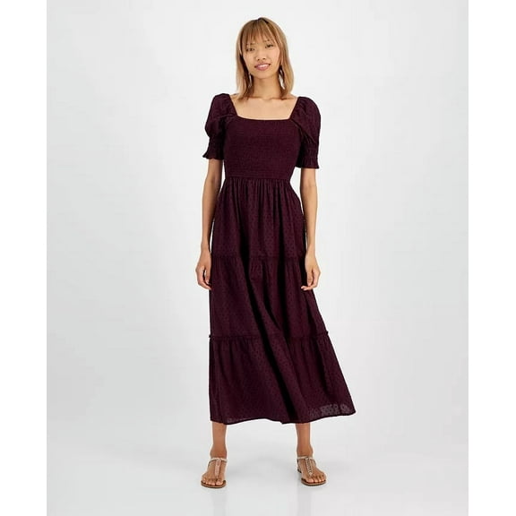 And Now This DEEP MERLOT Women's Smocked Puff-Sleeve Maxi Dress, US X-Small