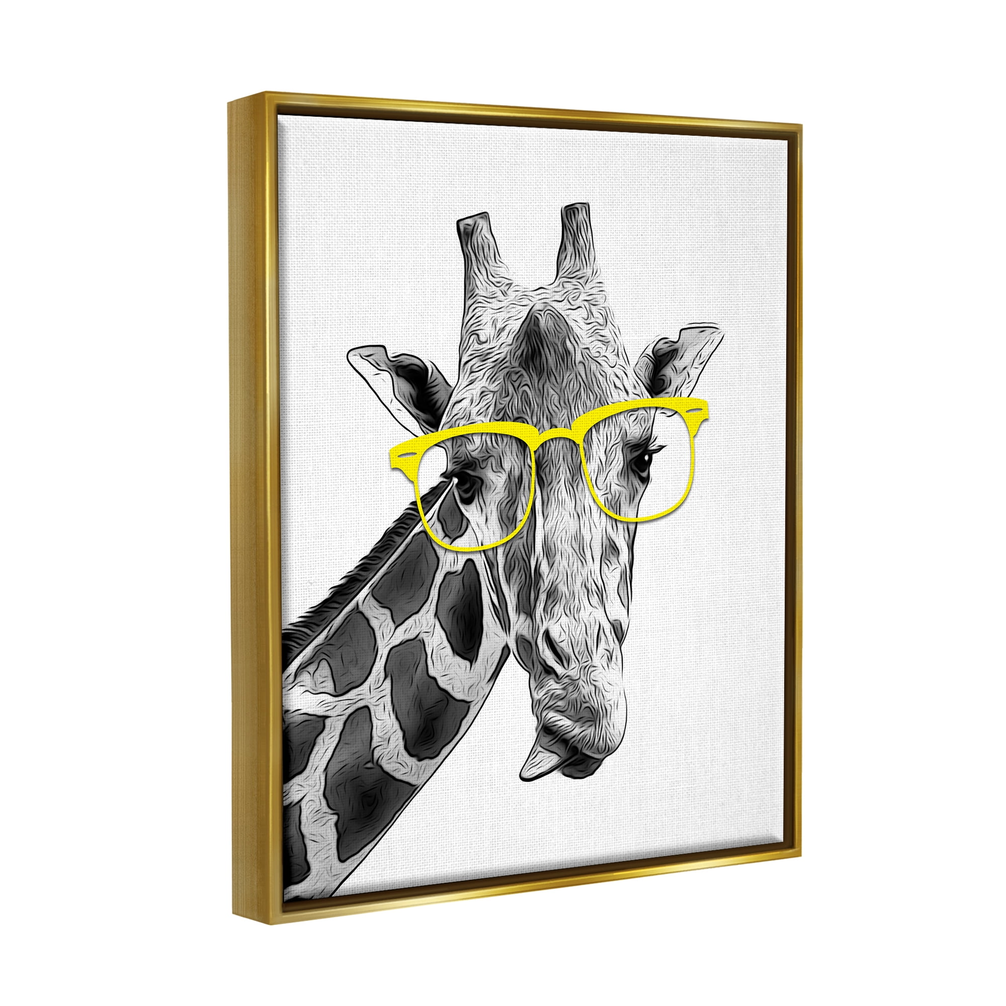 Stupell Industries Funny Giraffe Yellow Glasses Animals & Insects Painting Gold Floater Framed Art Print Wall Art