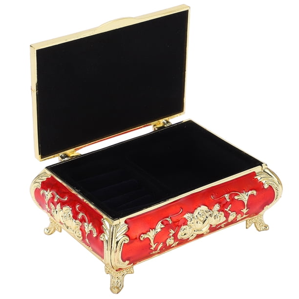 Emoshayoga Caja de Joyería Vintage, Caja de Baratija de Terciopelo Suave, Resistente, Duradera, Ampliamente Utilizada, Estilo Vintage para Anillos para Baratija para Joyería(Rojo Dorado)