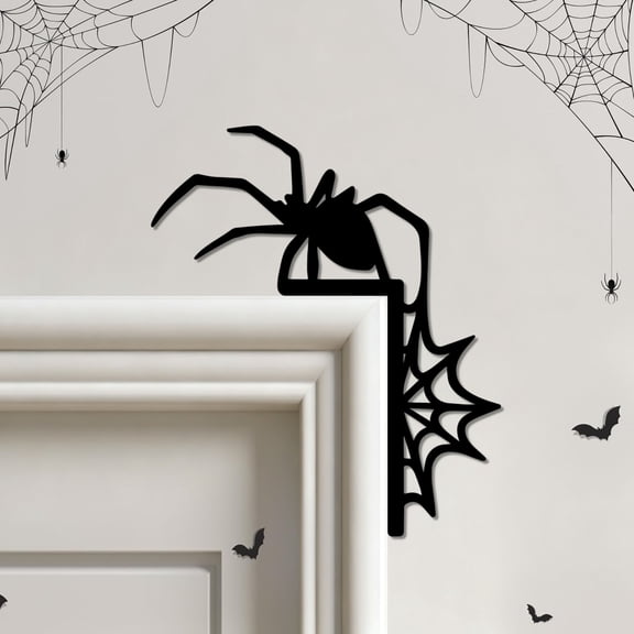 Halloween Decorations - Halloween Door Corner Sign Black Spider Web Decor, Spoky Right Angle Door Frame Decoration, Gothic Halloween Wall Ornament for Home Party Haunted House Entryway