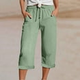 thumbnail image 2 of Fiaer,Women's Plus Size Roll Hem Capri Pants,Womens Straight Leg Lounge Loose Fit Trousers,Ladies Comfy Casual Elastic Waist Joggers with 2 Pockets Green XXL, 2 of 6