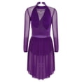 thumbnail image 6 of Sholeno  Womens Lyrical Dance Dress Rhinestone Long Sleeve Skirted Leotard Figure Ice Skating Dancing Purple XL, 6 of 7