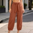 thumbnail image 2 of Aboser Cotton Linen Pants for Women Casual Straight Leg Lounge Pants Lightweight Drawstring High Waisted Trousers Loose Fit Plain Pants with Pockets, 2 of 7