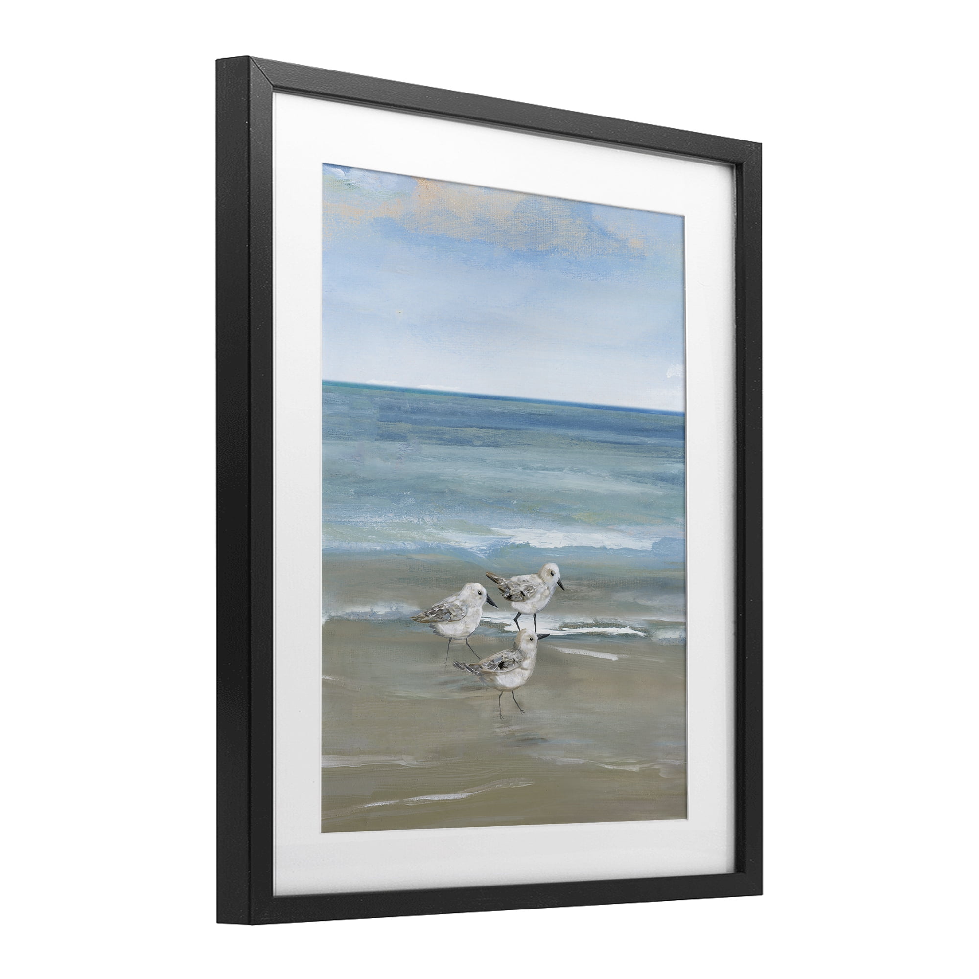 Stupell Industries Three Shorebirds & Gentle Waves Black Framed Print Under Glass, design by Nan