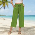 thumbnail image 5 of Women's Linen Capri Pants Wide Leg with Drawstring Elastic Waist Casual Pant Straight Leg Casual Trousers, 5 of 9