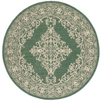 SAFAVIEH Courtyard Sandra Medallion Indoor/Outdoor Area Rug, Dark Green/Beige, 6'7" x 6'7" Round