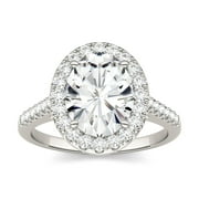 14K White Gold Moissanite by Charles & Colvard Oval Halo Engagement Ring 3.48 DEW