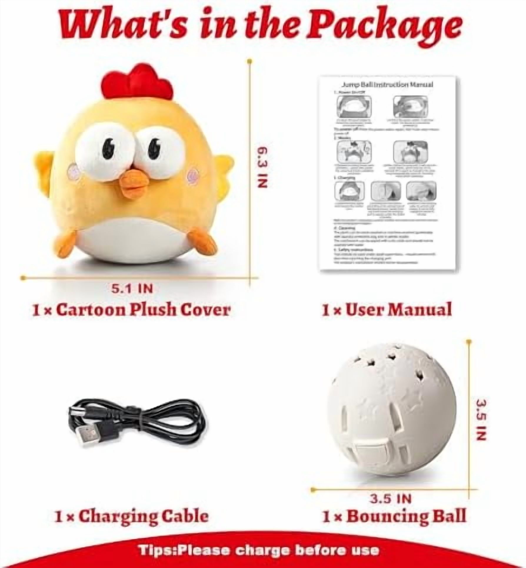 Interactive Dog Toys, Squeaky Moving Ball Toy with Jumping & Music Modes, Rechargeable Plush Chew Toys for Small/Medium/Large Dogs to Keep Puppy Busy Pet Toys (Chick)