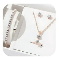 DESIGNICE 5Pcs Elegant Crystal Jewelry Sets For Women Necklace Earrings Ring Bracelet