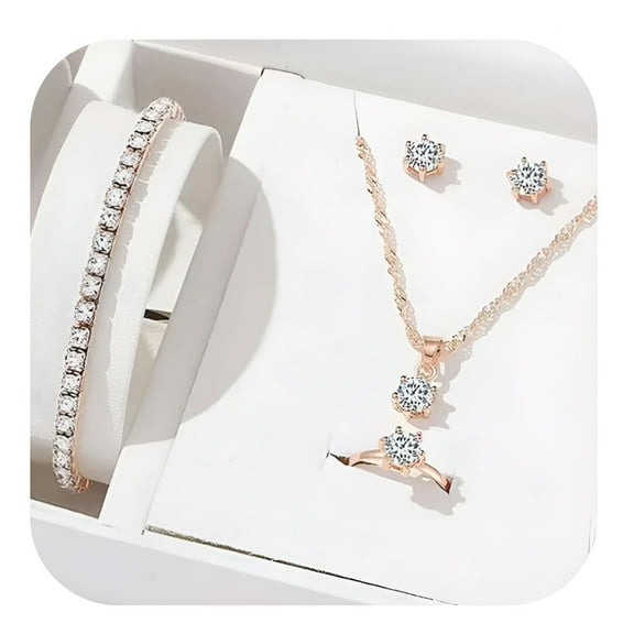 DESIGNICE 5Pcs Elegant Crystal Jewelry Sets For Women Necklace Earrings Ring Bracelet