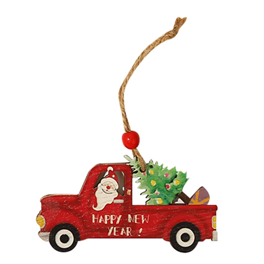 Wooden Christmas Truck Ornaments,9 Pcs Christmas Tree Ornaments Vintage Christmas Decorations,Red Truck DIY Craft for Christmas Tree,Holiday Decorative Pendant,Hanging Signs for Home Decoration