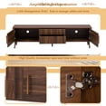 thumbnail image 4 of Harper & Bright Designs Vintage TV Stand with Doors for 75 inch TV, Wood TV Storage Cabinet Table with Drawers and Solid Wood Legs for Living Room, Walnut, 4 of 10