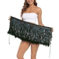 thumbnail image 7 of HDE Women's Sequin Tassel Fringe Skirt Fur Trim Hip Scarf Black XS-S, 7 of 7