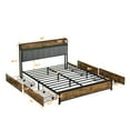 thumbnail image 4 of Queen Size Bed Frame, Storage Headboard with USB Charging Station, 4 Drawers, RGB LED Lights, Heavy Duty Platform, Space Saving, Brown Gray, 4 of 11
