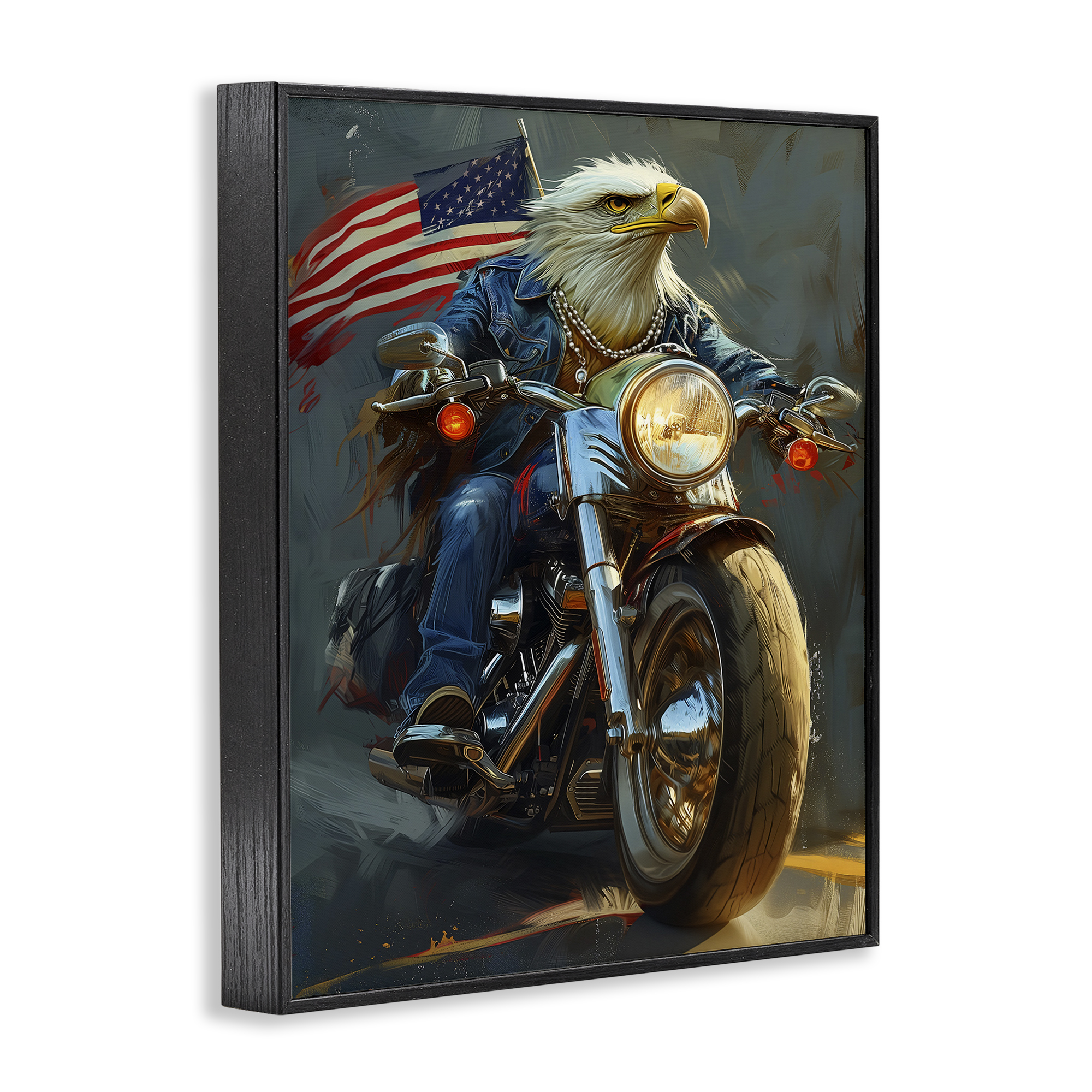 Stupell Industries Patriotic Eagle Motorcycle Transportation Painting Black Framed Art Print Wall Art, 11 x 14