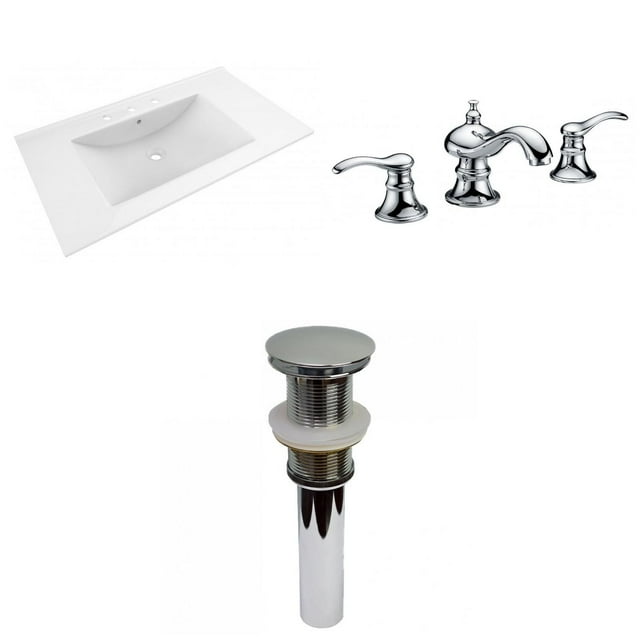 American Imaginations 35.5-in. W 3H8-in. Ceramic Top Set In White Color - Drain Incl. AI-32447