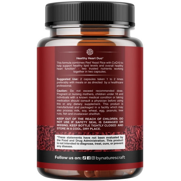 Natures Craft Red Yeast Rice Capsules 1200mg with CoQ10 100mg, Heart Health Supplement, 240 Count