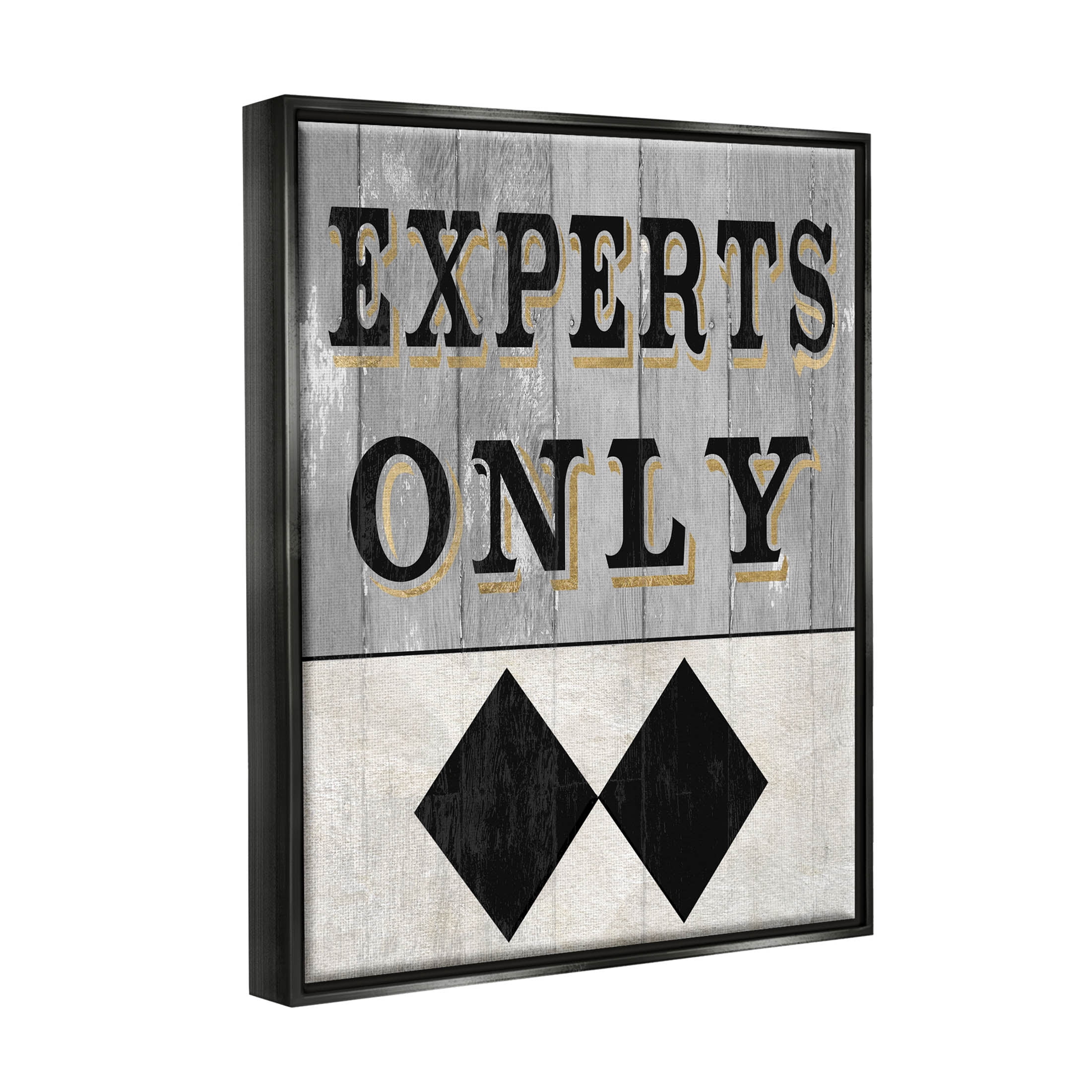 Stupell Industries Experts Only Ski Black Diamond Graphic Art Jet Black Floating Framed Canvas Print Wall Art, Design by Livi Finn