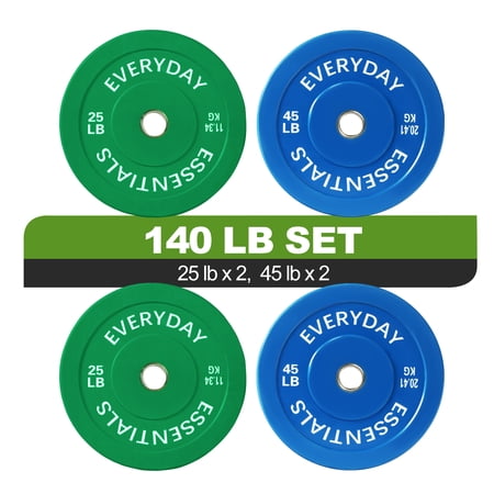 FlexWave 140LB Olympic Bumper Plate Set, Color-Coded 2-Inch Rubber Barbell Weight Plates with Steel Hub for Weightlifting & Home Gym