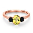 thumbnail image 3 of Gem Stone King 18K Rose Gold Plated Silver Canary Mystic Topaz and Black Onyx Engagement Ring for Women | 1.06 Cttw | Oval 7X5MM | Gemstone November Birthstone | Size 9, 3 of 6