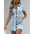 thumbnail image 6 of Ichuanyi Dresses for Women 2022, Fall Women's Plus Size Zipper Casual V Neck Short Sleeve Dress Denim Faux Jean Dress, 6 of 9