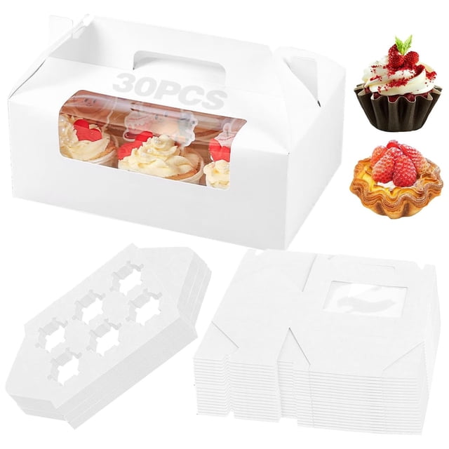 cajas para cupcakes, soportes para Cupcakes, cajas con ventana con inserciones de ventana y asa, cajitas para dulces, cajas de carton regalo