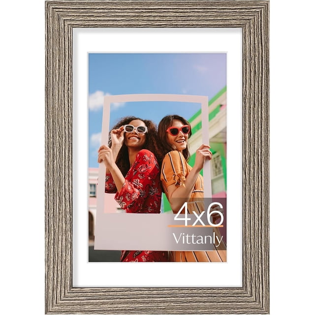 Vittanly 4x6 Picture Frame, Premium Material with Shatter Resistant Plexiglass, Display Pictures 3.5x5 with Mat or 4x6 without Mat, Photo Frame for Wall or Table Top Display, Grayish Brown, 1 Pack
