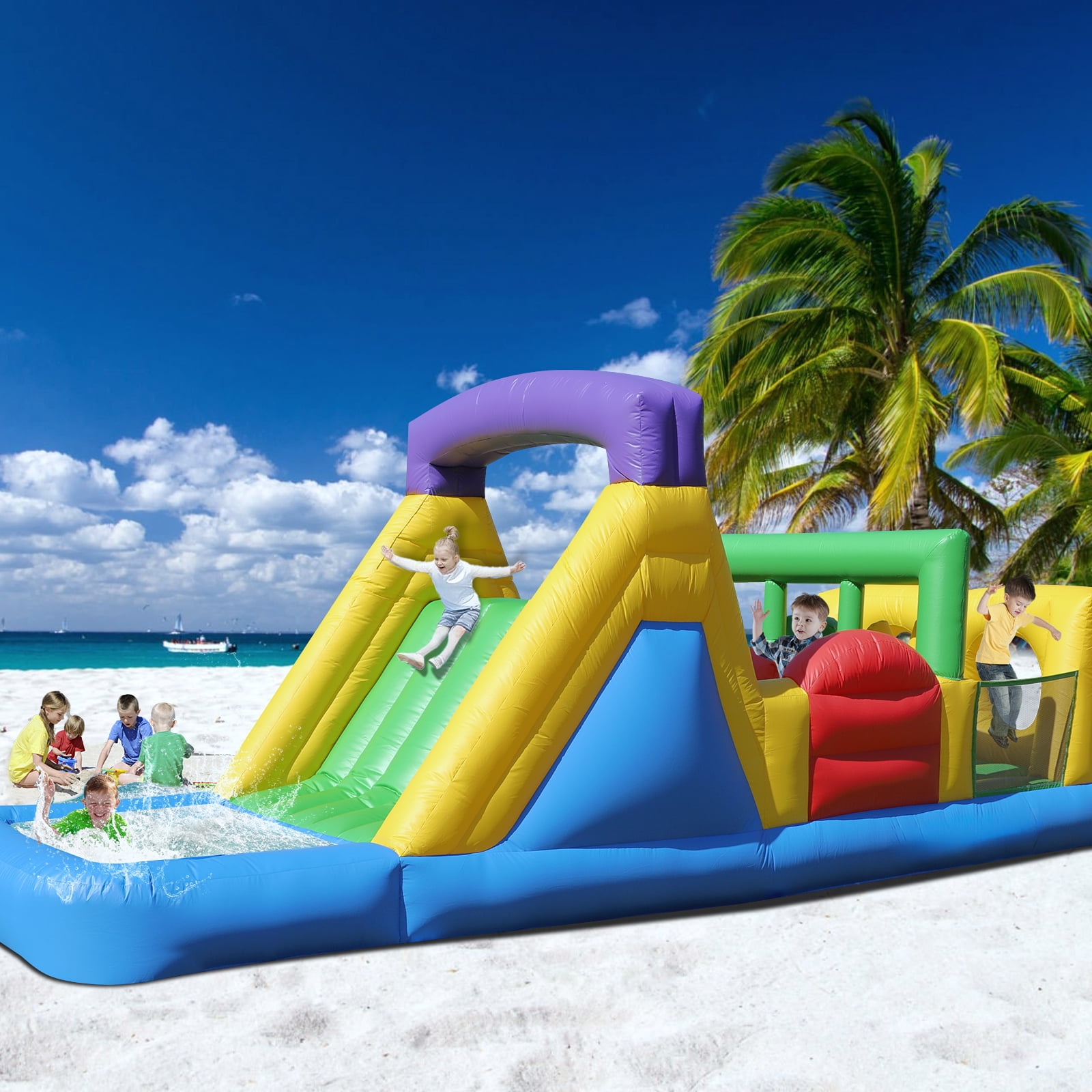 Relunch 22 ft Commercial PVC Inflatable Bounce House Obstacle Course with Water Slides & Blower for Kids Outdoor Party 22x8x8.2FT
