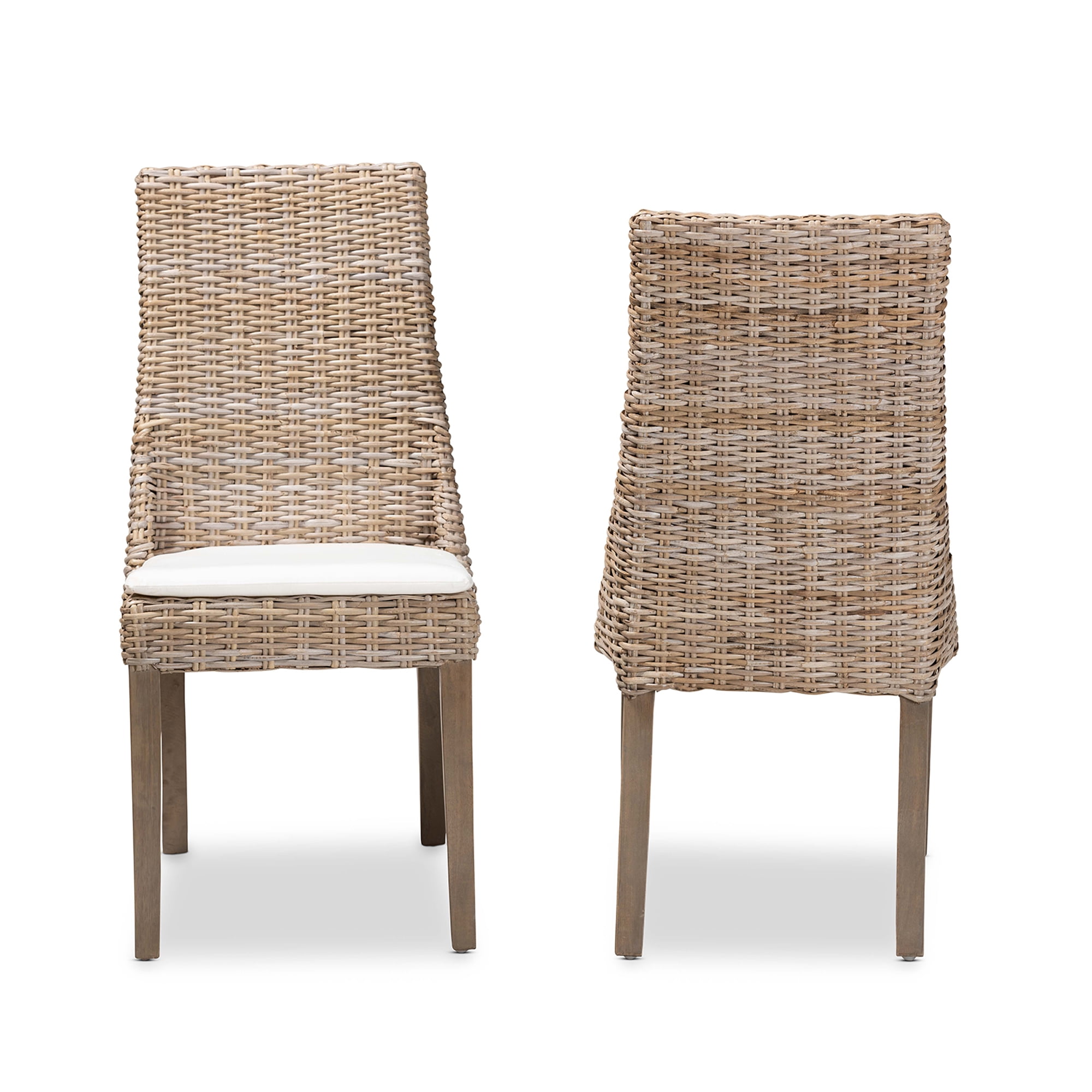 bali & pari Toby Rattan BOHO Dining Chairs, Set of 2, Greywashed