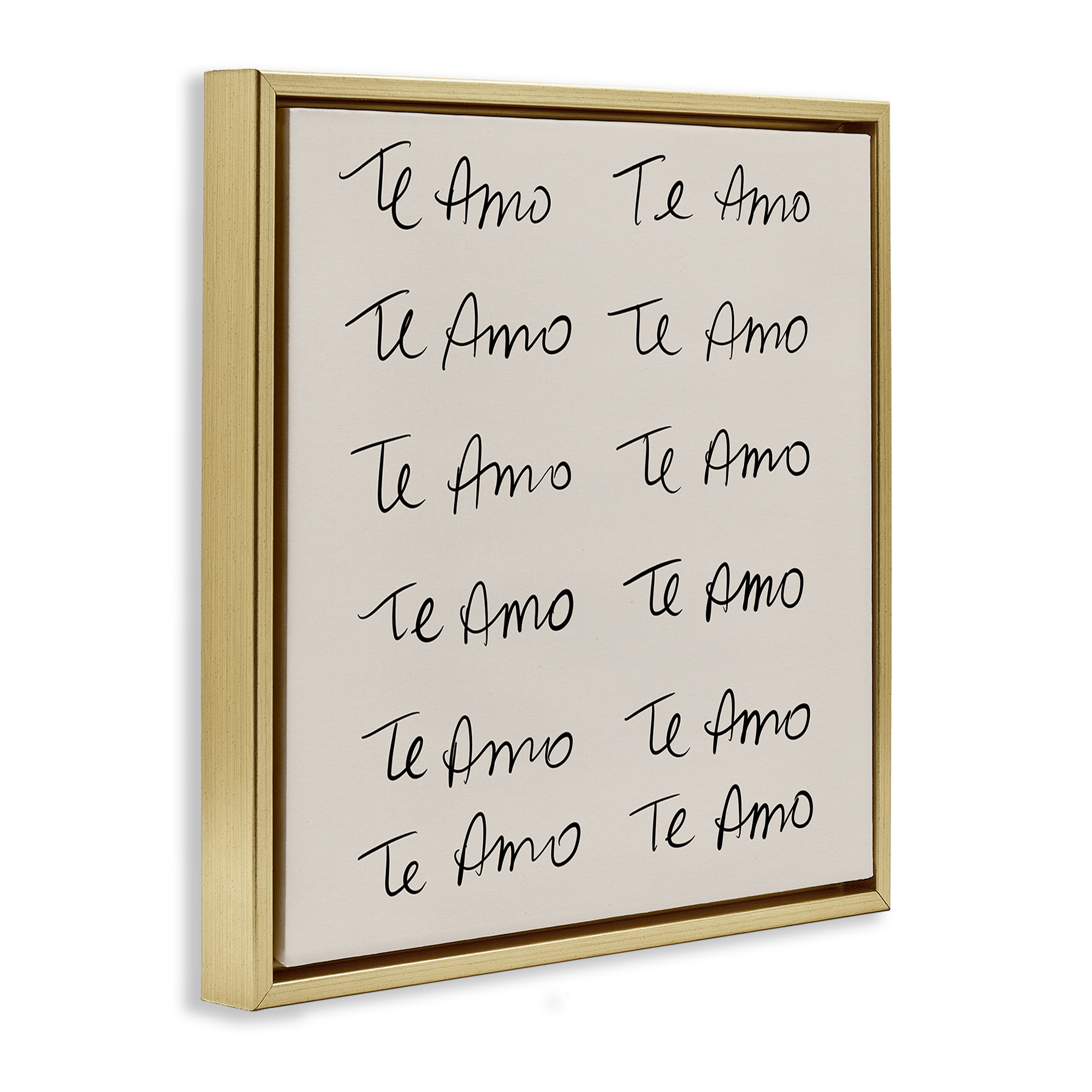 Stupell Industries Te Amo Repetitivo Inspirational Quotes & Sayings Drawing Gold Floater Framed Art Print Wall Art, 18 x 18
