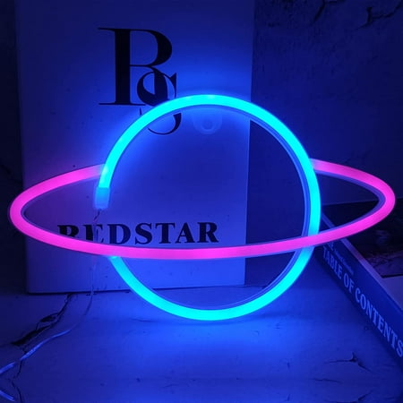 Planet Shape Neon Sign, LED Neon Light Art Wall Bedroom Decorative ...