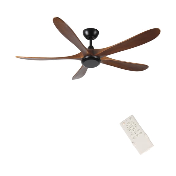 62" Wood Ceiling Fan with Remote - No Light, Reversible DC Motor, 6 Speeds & Timer, Natural/Black