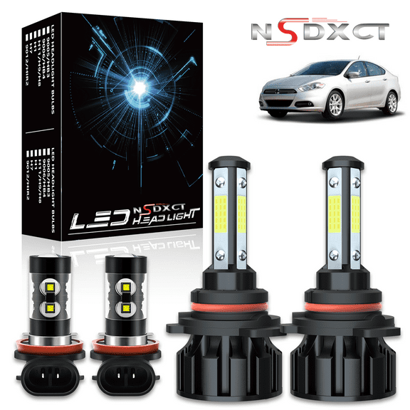 NSDXCT for 2013-2015 DODGE Dart LED Headlight Bulbs 9012 High/Low Beam H11 Fog Light Kit White 4 Pack