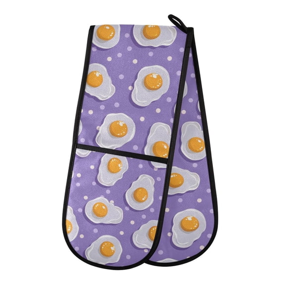 Dailycode Double Sided Oven Mitt with Loop Heat Resistant Kitchen Long Potholders 7" x 35" Eggs and Polka Dots