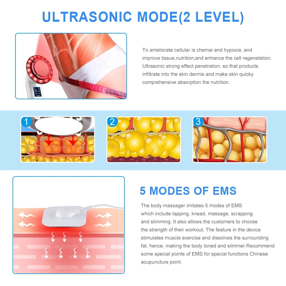 8-in-1 Ultrasonic Slimming Device RF Radio Frequency LED Color Light EMS Physiotherapy Vibration Shaping Beauty Device