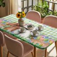 thumbnail image 3 of Easter Bunny Table Cloths for 4 Foot Rectangle Tables, Cute Rabbits Colorful Eggs Floral Green Check Patio Waterproof Elastic Fitted Tablecloths, Washable Rectangular Table Cover for Camping, 3 of 8