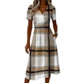 thumbnail image 5 of Laqbezok Plaid Short Sleeve Midi Dress, Elegant Ruched High Waist Slimming Check Dress, Casual V-Neck A-Line Flare Fashion Outfit, Classic Tartan Sun Dress, 5 of 6
