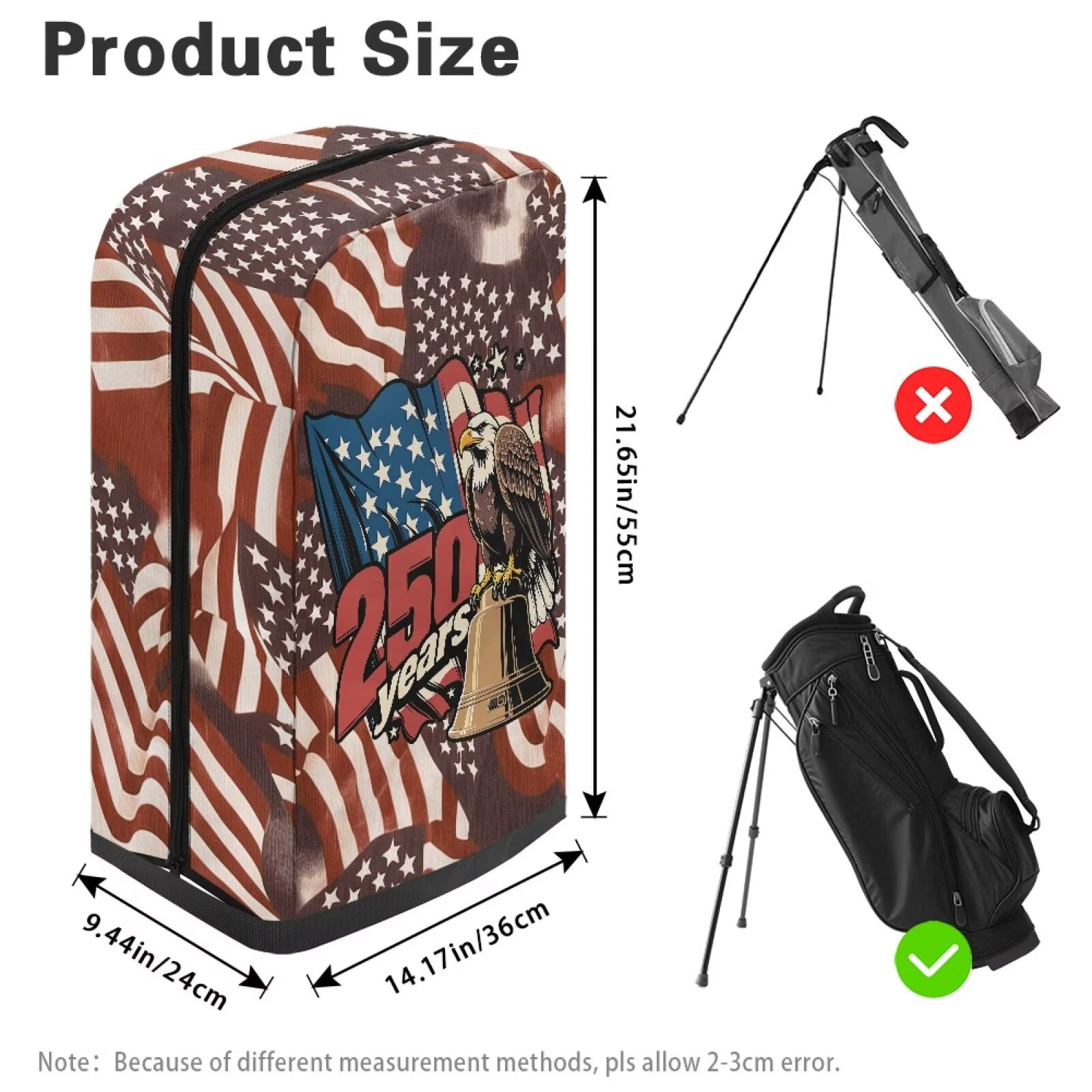 Yuyamidu 250 Years American Flag Golf Bag Cover Portable Golf Bag Dust Cover Eagle Golf Caddy Bags Covers Golf Gifts for Women Universal Golf Club Bag Accessories