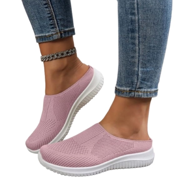 2026 Womens Breathable Knit Slip-On Walking Shoes Comfortable Summer Slip on Loafers Width Orthopedic Casual Backless Sneakers Dressy Flat Clogs Tennis Mules and Slide in with Arch Support,Pink#38