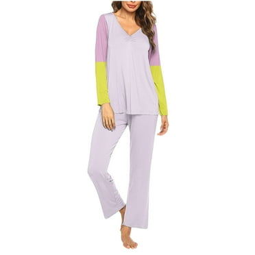 Zkozptok Loungewear Sets Woman Long Sleeve V Neck Pullover Top with Long Pajama Pant Womens Soft Lounge Sets