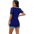 thumbnail image 4 of JWD Waffle Knit Lace Short Sleeve Blouses V Neck T Shirts Summer Casual Tops For Women Royal Blue X-Large, 4 of 6