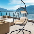 thumbnail image 3 of Hanging Chair for Bedroom, Outdoor Patio Wicker Hanging Egg Chairs with Stand, UV Resistant Hammock Chair with Comfortable Cushion, Durable Indoor Swing Chair for Garden, Backyard, L3956, 3 of 10