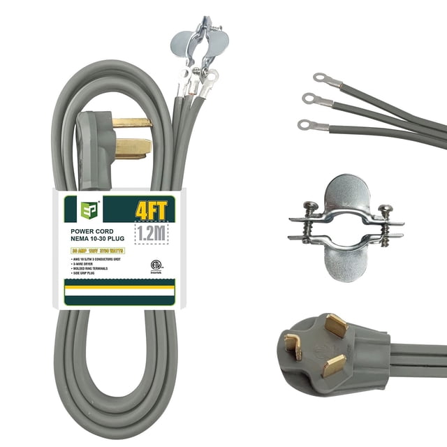 Cable de secado EP, 4 pies, 10/3, SRDT, 30 A, 125/250 V, NEMA 14-30, gris