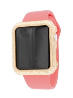 Rose Gold Finish Real Diamond Apple Watch Pink Silicone Strap 42 MM Digital IOS by