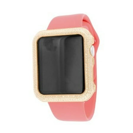 Diamond & Co - Rose Gold Finish Real Diamond Apple Watch Pink Silicone Strap 42 MM Digital IOS ...