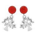 thumbnail image 6 of AeraVida Nature Inspired Trees Red Coral Inlays Sterling Silver Post Drop Earrings, 6 of 6